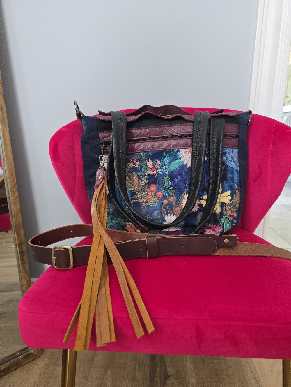 Ragmaw Floral Wax Canvas Tote Bag with Leather Trim.